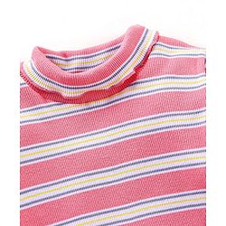 Babyhug Cotton Lycra Rib Knit Full Sleeves Striped Skivi Tee - Pink