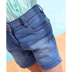Babyhug Mid Thigh Denim Washed Shorts With Stretch - Medium Blue