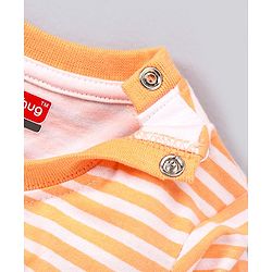 Babyhug Cotton Dungaree and Full Sleeves T-Shirt Set Cat Print - Orange and Green