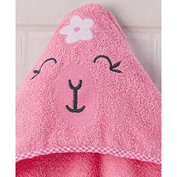 Babyhug Woven Terry Hooded Towel Animal Face Embroidery - Pink