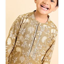 Babyhug Full Sleeves Kurta and Dhoti Set Floral Print - Beige