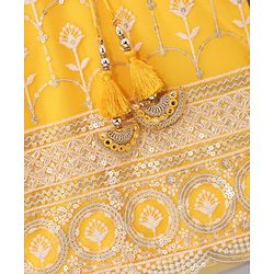 Babyhug Three Fourth Sleeves Embroidered Kurti Palazzo & Dupatta Set with Sequins - Yellow White