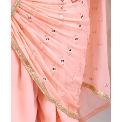 Babyhug Silk Sleeveles Sequenced Choli with Ready to Wear Saree- Peach)
