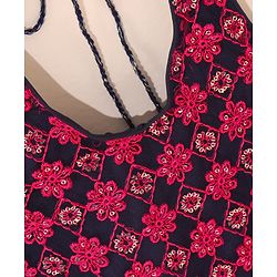 Babyhug Woven Sleeveless Choli & Lehnga with Dupatta Floral Embroidered - Navy