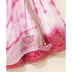 Babyhug Sleeveless Choli & Tie Dye Lehenga With Dupatta Zari Detailing - Fuchsia White