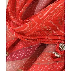 Babyhug Sleeveless Bandhani Choli & Lehenga With Dupatta Zari Detailing - Red Pink