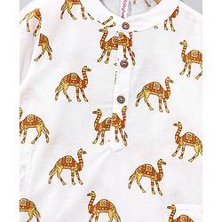 Babyhug Cotton Woven Full Sleeves Kurta & Pyjama Set Camel Print - Off White