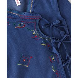 Babyhug Cotton Full Sleeves Kurta and Dhoti Set with Embroidery Solid Colour - Denim Blue