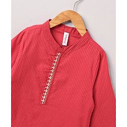 Babyhug Full Sleeves Cotton Kurta & Lurex Dhoti Set Stripes Print- Red