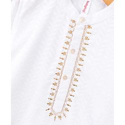 Babyhug Full Sleeves Embroidered Kurta & Striped Dhoti - White