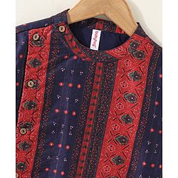 Babyhug Cotton Woven Full Sleeves Kurta & Pyjama Set Printed - Navy Blue