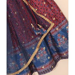 Babyhug Sleeveless Choli Lehenga And Dupatta Printed - Maroon