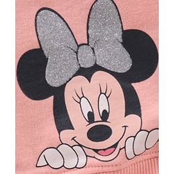 Babyhug 100% Cotton Full Sleeves Top With Frill Detailing & Lounge Pant Glitter Minnie Mouse Print- Pink White