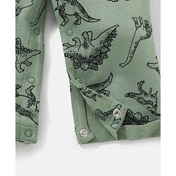 Babyhug 100% Cotton Dungaree With Full Sleeves Inner T-Shirt Dino Print & Striped - Green