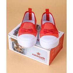 Cute Walk by Babyhug Casual Shoes With Velcro Closure Polka Dot Print- Red