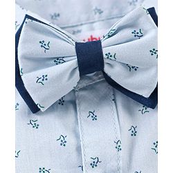 Babyhug Full Sleeves printed Party Shirt With Bow & Suspender - Blue