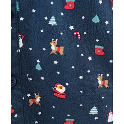 Babyhug Cotton Woven Full Sleeves Christmas Theme Printed Shirt - Navy