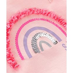 Babyhug 100% Cotton Full Sleeves T-Shirt Sequin Embroidery & Frill Detailing - Pink
