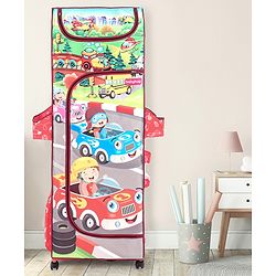 Babyhug Foldable 5 Shelf Almirah With Wheels Baby Car Theme - Red