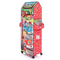Babyhug Foldable 5 Shelf Almirah With Wheels Baby Car Theme - Red