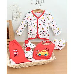 Babyhug Clothing Gift Set Car Theme Red & White - Pack of 5
