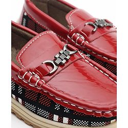 Cute Walk by Babyhug Slip On Checks Formal Shoes with Chain Link - Red
