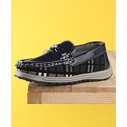 Cute Walk by Babyhug Slip On Checks Formal Shoes with Chain Link - Dark Blue