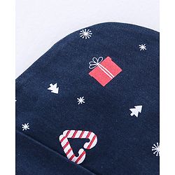 Babyhug 100% Cotton Cap Mittens & Booties Set Christmas Theme Print - Navy