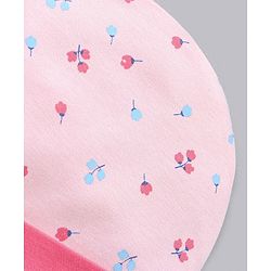 Babyhug 100% Cotton Cap Mittens & Booties Castle Print Pink - Diameter 11 cm