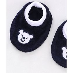 Babyhug 100% Cotton Booties Bear Embroidered - Navy
