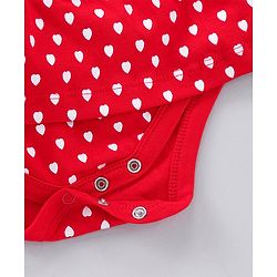 Babyhug Full Sleeves Cotton Knit Frock Style Onesie with Leggings Heart Print - Red and Grey