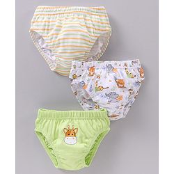 Babyhug Cotton Antibacterial Stripes & Animal Print Briefs Pack Of 3 - Multicolor
