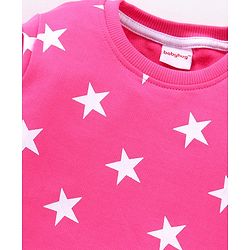 Babyhug Full Sleeves Terry Night Suit Star Print - Pink