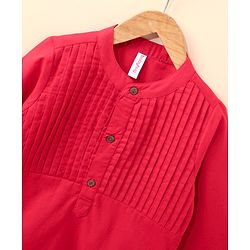 Babyhug Full Sleeves Pintucked Cotton Kurta Solid- Red