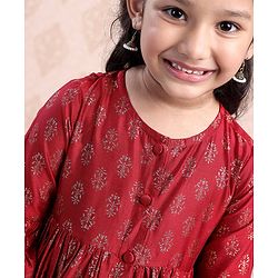 Babyhug Three Fourth Sleeves Ethnic Dress Printed- Red
