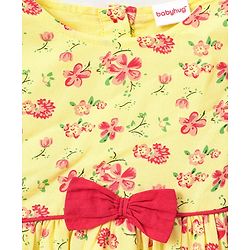 Babyhug 100% Cotton Cap Sleeves Frock Dress with Bow Applique - Yellow