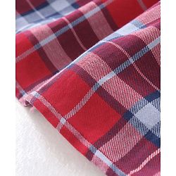 Babyhug Yarndyed Woven Check Frock With 100% Cotton Knitted Half Sleeves Inner Tee - Red