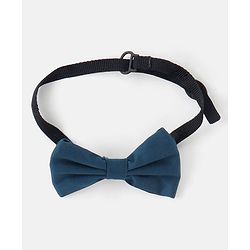 Babyhug Woven Full Sleeves Solid Party Suit with Bow Tie - Ocean Blue
