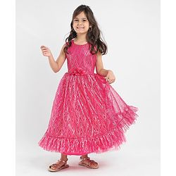 Babyhug Sleeveless Chevron Printed Party Frock - Fuschia