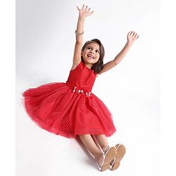 Babyhug Sleeveless Party Frock Foil Glitter Print - Persian Red