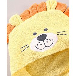 Babyhug Three Fourth Sleeves Woven Terry Hooded Bath Robe Lion Design - Yellow