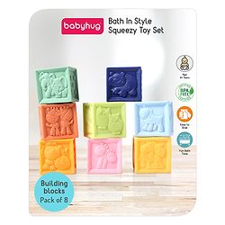 Babyhug Bath In Style Squeeze Building Blocks Set Pack of 8 - Multicolour
