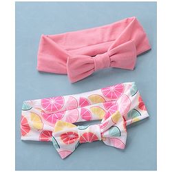 Babyhug Free Size Headbands Floral Print with Bow Applique Pack of 2 - Pink & White