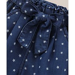 Babyhug Culottes With Fabric Belt Stars Print - Dark Blue