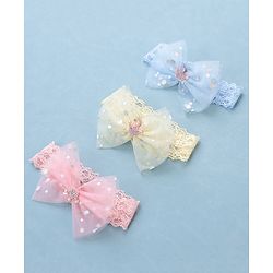 Babyhug Free Size Headbands with Bow Applique Sequin Embellished Pack of 3 - Pink Yellow & Blue