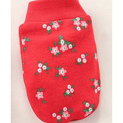 Babyhug 100% Cotton Mittens and Booties Floral Print - Red