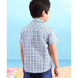 Babyhug Cotton Linen Half Sleeves Checks Shirt - Blue