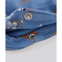 Babyhug Dungaree and Full Sleeves T-Shirt Set Fox Print - White and Blue
