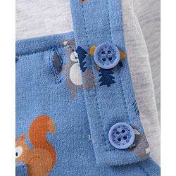 Babyhug Dungaree and Full Sleeves T-Shirt Set Fox Print - White and Blue