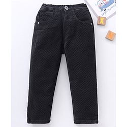 Babyhug Cotton Lycra Woven Full Length Corduroy Pant Solid - Black